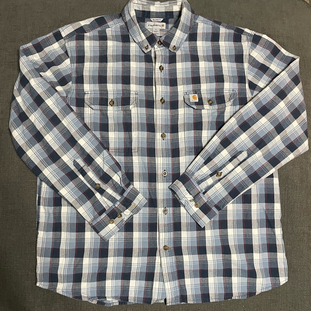 Carhartt Men's Casual Plaid Shirt - Blue and White